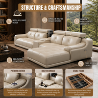 Canapé modulaire en cuir véritable beige, moderne, en forme de L, avec fauteuil inclinable électrique, console centrale, éponge écologique, personnalisable OEM, pour concessionnaires