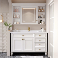 Ensemble de meubles de salle de bain en chêne de style américain, avec lavabo intégré en céramique, meuble-lavabo en bois massif avec vasque