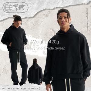 Sweat à capuche d'hiver pour homme KF1387, 420 GSM, en coton épais, de haute qualité, coupe ample et carrée, couleur unie, 100 % coton respirant - Product Image 2