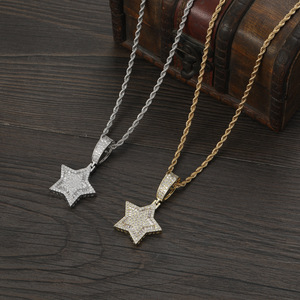 Collar con Colgante de Estrella de Doble Capa, Joyería Hip Hop para Hombre y Mujer, Cadena con Pentagrama Incrustado en Cobre y Circonitas - Product Image 1