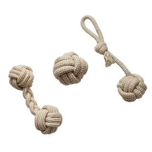 Toy Set Dogs Sustainable Natural Cotton Organic Tough Hemp Rope Hemp Ball Dog Toy Chew Set Hemp Dog Toy