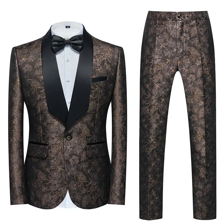 Wholesale Top Grade New Multi-Color Gold Jacquard Men's Suit Two-Piece Dress Groom Men Suits