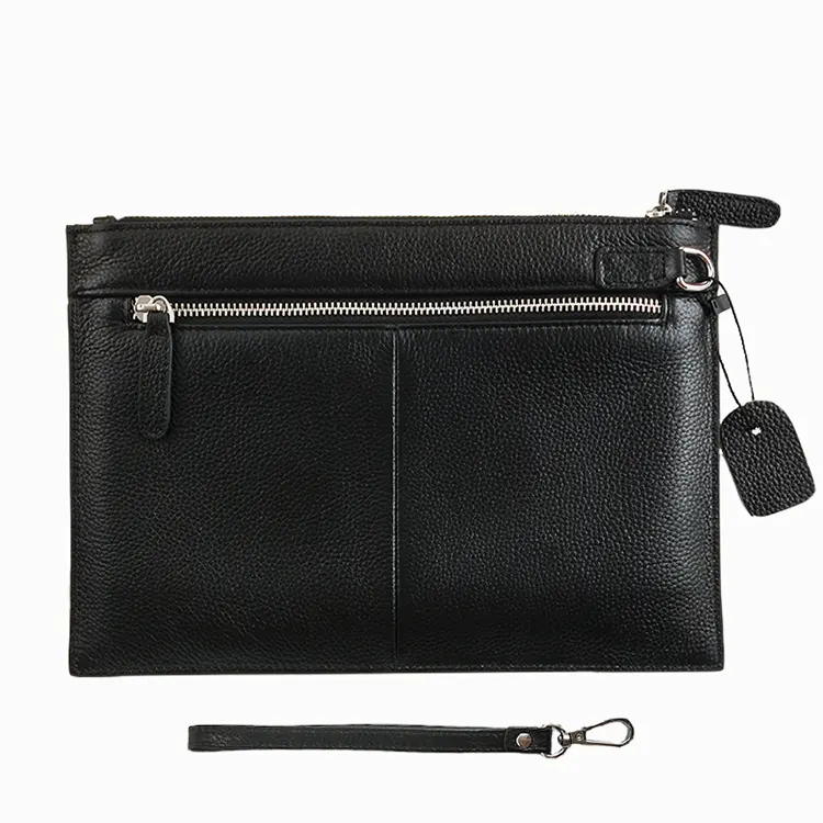 Factory wholesale pu leather zip handbag clutch bag for men business