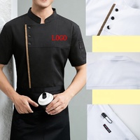 Vêtements de travail pour la restauration, la cuisine et la boulangerie, vestes de chef en polyester noir à manches courtes, logo personnalisé en gros