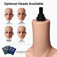 Buste de mannequin réaliste et exquis pour maquillage, en plastique, avec visage réaliste couleur chair, pour présentation de perruques, bijoux, colliers et boucles d'oreilles