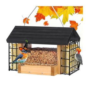 Çift <span class=keywords><strong>Suet</strong></span> kafes ve büyük tohum kapasitesi ile açık havada ahşap kuş besleyici için asılı ahşap kuş besleyici - Product Image 1