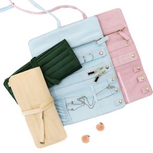 Sac de rangement pour bijoux à enrouler, avec plusieurs compartiments pour boucles d'oreilles, colliers, bagues, montres - Product Image 1