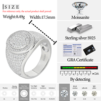 Prix d'usine, certificat GRA, bague pour homme en argent sterling 925 micro-pavée de diamants Moissanite VVS, style Hip Hop, entièrement sertie de pierres