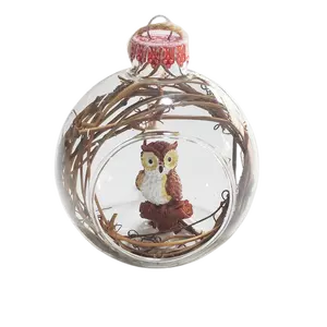 伯纳德猫头鹰动物树脂雕像圣诞摆包球玻璃透明装饰品可填充升华圣诞树装饰品