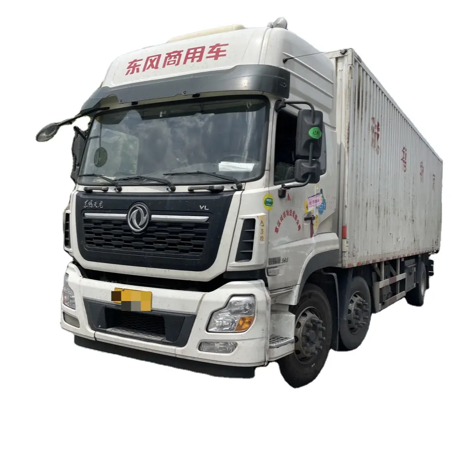 Dongfeng 350HP Diesel 8-roda tangan kiri Euro3 10T 6*2 truk kargo kotak Van Medium bekas 6x2