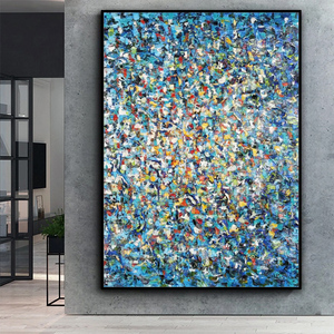 Pintura al Óleo Abstracta Azul Moderna Hecha a Mano sobre Lienzo, Diseño Simple y Desordenado, Arte Mural para Decoración de Sala de Estar, Nuevo Marco Moderno - Product Image 1