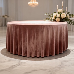 Nappes de table rondes en velours écrasé bleu clair et rose, couleur unie, 132/120 pouces, pour la décoration de tables de fête et de mariage - Product Image 1
