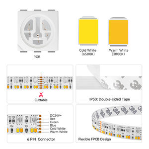 Nouveau 6Pin Double Rangée 5 Couleurs en 1 DC12V 24V 270Leds 15Mm Largeur RGBW RGB CCT RGBCCT 5050 2835 LED Bande Lumineuse - Product Image 2
