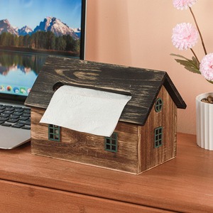 Caja de pañuelos de escritorio con forma de casa hecha a mano, accesorios verdes multiusos para decoración del hogar y la oficina - Product Image 2