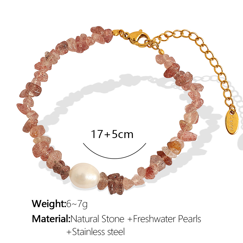 SL66 Pulsera de oro con piedra natural rosa oscuro