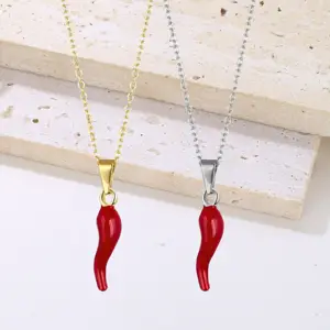 Chilli Wholesale Unique Multi Color Enamel Chili Pepper Shape Horn Charm Pendant Gold Dainty Women Red Chilli Necklace