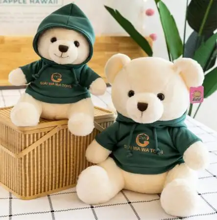 Urso de pelúcia com capuz, alta qualidade, 3 cores, urso de pelúcia, com capuz, brinquedo personalizado de urso de pelúcia, com camiseta
