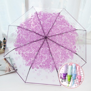 Paraguas Transparente con Diseño de Flores de Cerezo Japonés, Apto para Chicas, con Varillas de Hierro y Diseño Moderno - Product Image 3