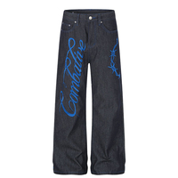 Jeans rétro décontractés pour hommes et femmes, style urbain, avec broderie de police de lettres, coupe ample, couleur denim originale
