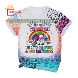 News Custom Printed Tie Dye Bleached Polyester Cotton Feel Shirts Faux Bleach Print Unisex Sublimation Blank T-Shirts