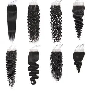 Grondstof 100% Cuticula Uitgelijnd Virgin Hair Transparante Sluiting Hd Zwitserse Lace13x4 4X4 Film Kant Frontale En Sluitingen