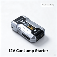 Démarreur de voiture 12V portable, booster de batterie automobile, batterie externe avec pinces intelligentes et lumière LED pour assistance d'urgence sur la route