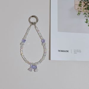 Crystal Beaded <b>Phone</b> <b>Strap</b> With Pink Flower Charms Keychain For Women - Product Image 2