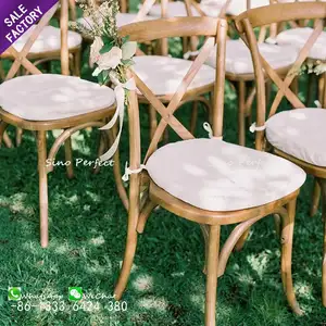 Cheap Price Solid Wooden Wood Cross-Back Dining Chairs For Wedding Banquet With Soft Seat Cushion