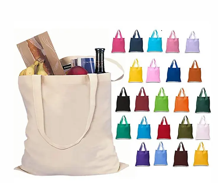 Recyclable Plain Cotton Canvas Handbag Woman Canvas Shopping Tote Bag For Ladys