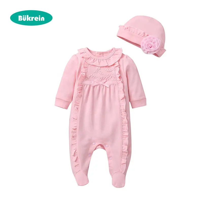 BUK-Wholesale Fashion Infant Toddler Embroidery Baby Rompers With Ruffle Hat