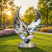 Escultura Cinética de Alas de Águila en Acero Inoxidable 3D Pulido Personalizado - Temas de Animales, Música, Amor y Cruz