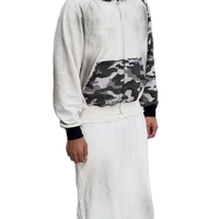 Ensemble survêtement homme KY avec sweat à capuche zippé et pantalon baggy imprimé camouflage, design patchwork, couleur et logo personnalisables, vente en gros