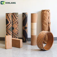 Set Mat Yoga Gabus Karet Alam Grosir, Kit Mat Fitness Biodegradable dengan Aksesoris Yoga untuk Studio