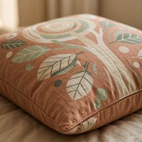 Sarung Bantal Sofa Motif Daun Bunga dari Katun Linen, Persegi, Dekoratif untuk Rumah