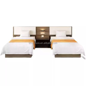 Full Hotel Bedroom Furniture Sets Single <b>Twin</b> Wooden <b>Bed</b> <b>Frame</b> with Headboard Nightstands TV Unit & Wardrobe for 3 Star Hotels - Product Image 5