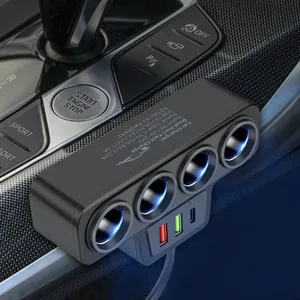 4 <b>Socket</b> Car Cigarette Lighter Splitter with 75cm Cable PD USB Type C QC3.0 66W Ports Fast Charger Voltage Display Truck Adapter - Product Image 2