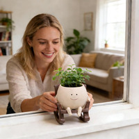 Pot de fleurs en résine en forme de chaise à bascule avec visage souriant pour plantes d'intérieur et d'extérieur, petits pots de plantes uniques pour succulentes