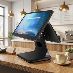 Nouvel ordinateur tout-en-un POS à double écran tactile de 15,6 pouces avec écran LCD, utilisation professionnelle, stockage SSD, 2 Go de mémoire vidéo, 8 Go de RAM, processeur N100 - Product Image 1