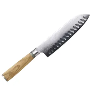 KITCHENCARE Messer Professional Carbon Steel Japanese Kitchen Knife Wood Damascus Santoku Knife Japan