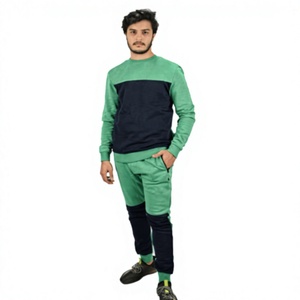 Ensemble de survêtement pour homme avec blocs de couleur, sweat-shirt à col rond et pantalon, tenue décontractée d'automne, respirant, en coton et élasthanne, longueur intégrale, coupe régulière - Product Image 1