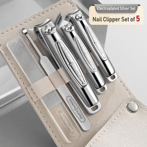 Juego de 5 Piezas de Cortaúñas de Acero Inoxidable, Kit de Manicura Electrochapado con Estuche de Viaje, Lima de Uñas y Limpiador de Oídos para Adultos - Product Image 1