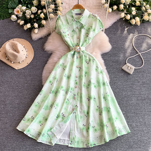 <span class=keywords><strong>Abito</strong></span> <span class=keywords><strong>Camicia</strong></span> Floreale da Donna a Maniche Corte con Cintura in Vita, Vestito <span class=keywords><strong>Midi</strong></span> a Trapezio con Bottoni Frontali, <span class=keywords><strong>Abito</strong></span> da Festa Rosa Primavera Estate - Product Image 3