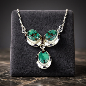 R Art Palace Turquoise Pendant <b>Necklace</b> 925 <b>Silver</b> Rhodium Plated Classic Water Drop Bezel Setting Unisex Everyday Wear - Product Image 2