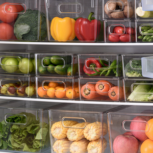 Pantry Bin Storage Kitchen Durable BPA-free PET Stackable Refrigerator Plastic Transparent Pantry Box Bin Fridge Storage Organizer With Handle
