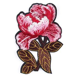 Wholesale cheap custom patch fashion logo craft pink rose flower for clothes dress embroidery patches