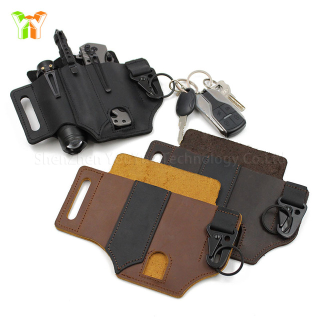 RTS YY Genuine Leather Multitool Sheath Durable Knife Belt Holder EDC Leather Pocket Organizer for Outdoors