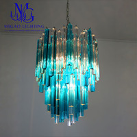 Lustre en verre prismatique bleu transparent côtelé de style médiéval français, luminaire suspendu Art Déco pour villa, salon, salle à manger, hall d'entrée