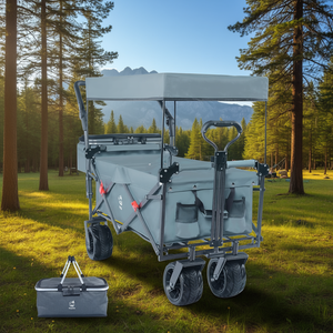 Chariot pliable robuste Fouzy gris avec 4 roues tout-terrain larges, chariot utilitaire pliable pour le camping, les courses et les activités de plein air - Product Image 2