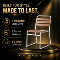 Chaise de salle à manger en métal blanc avec assise en plastique et dossier en bois à lattes, empilable, chaise d'appoint moderne pour la maison et le café