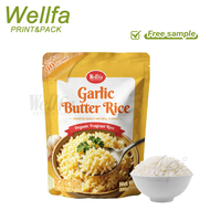 Sachet d'emballage réutilisable pour riz au beurre d'ail, imprimé sur mesure, 200g, qualité alimentaire, haute température 121°C ℃   Sachet Doypack en aluminium à fond plat